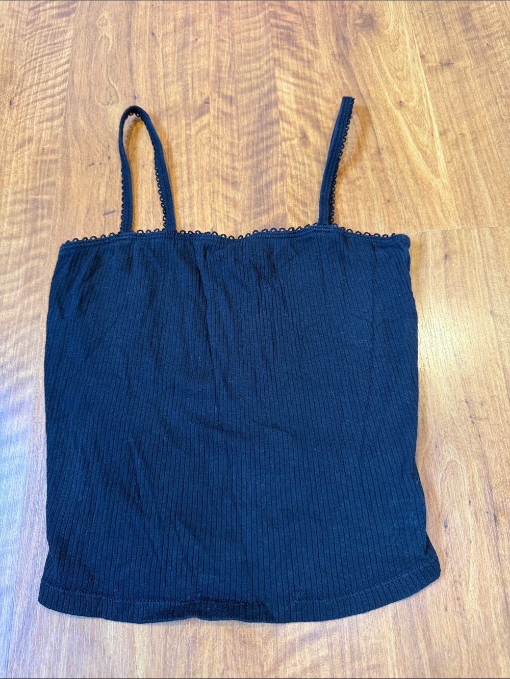 H&M Black Ribbed Cami with Lace Trim